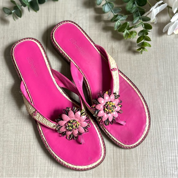 Brighton Shoes - BRIGHTON 10 Orchid Pink Multi Flower Espadrille Flip Flop Sandals